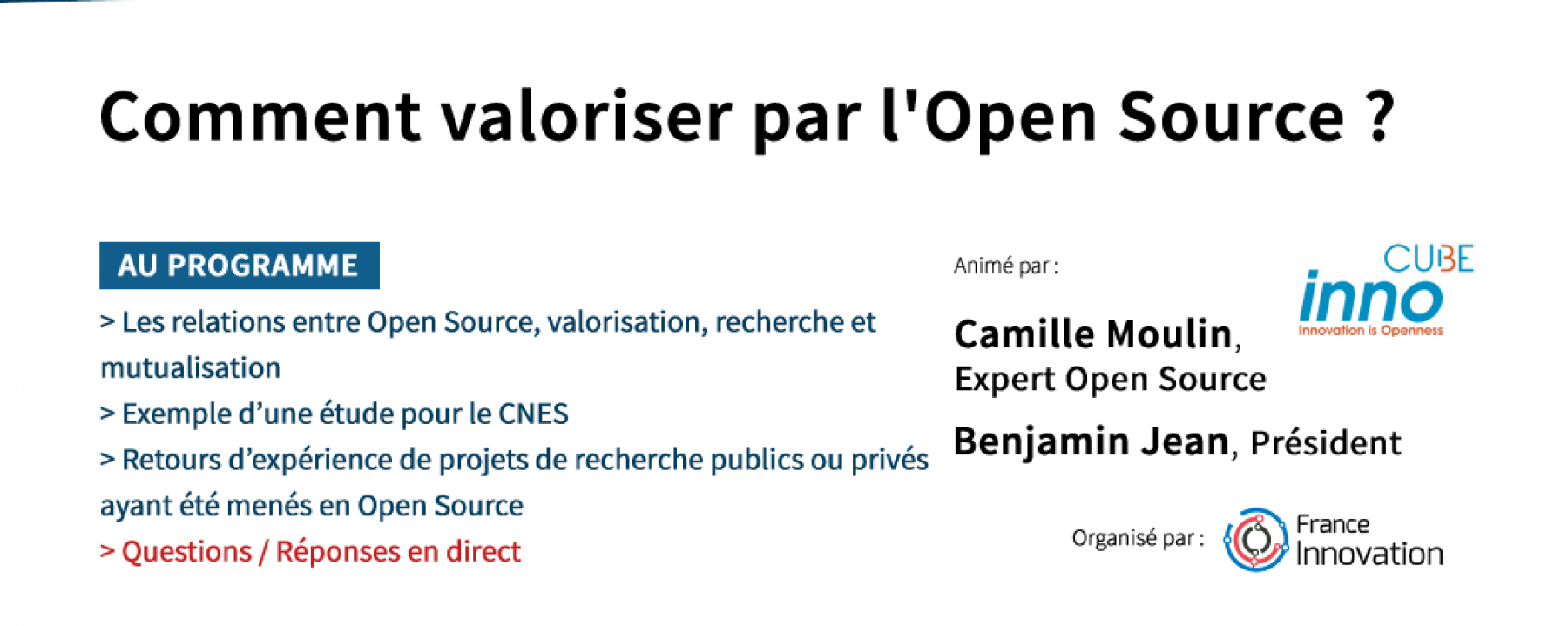 Webinar Comment valoriser par l'Open Source ?, le 7 mai 2020, organisé par France Innovation