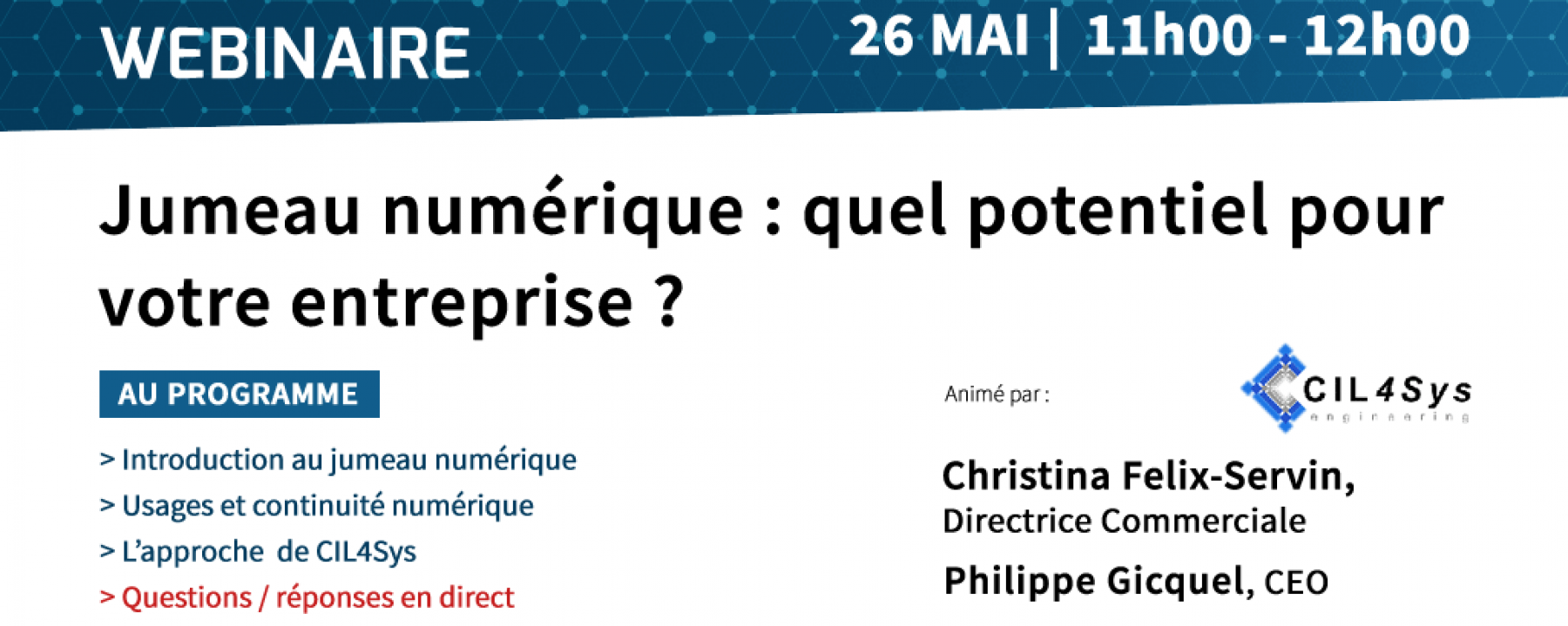 Webinar Jumeau numérique : quel potentiel pour votre entreprise ?, organisé par France Innovation, le 26 mai 2020